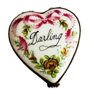 Limoges France Heart Shaped Darling Trinket Box
